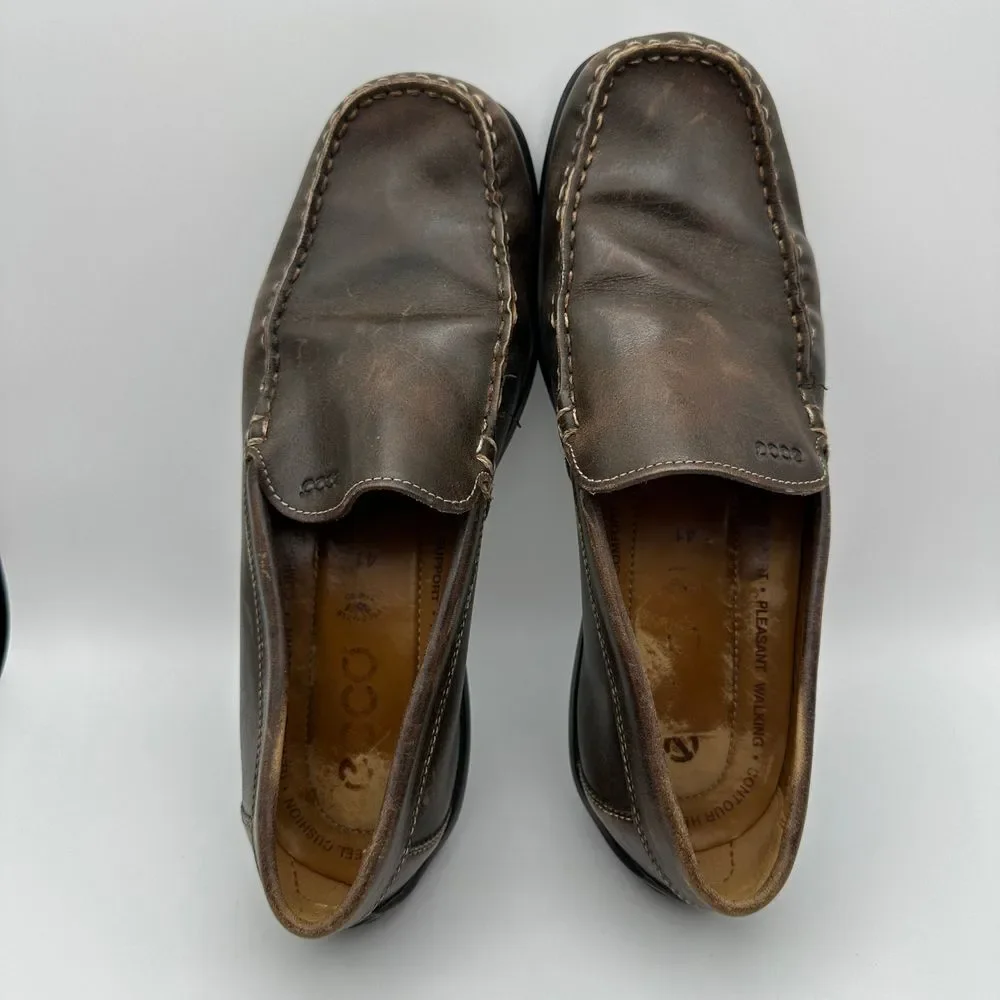 ECCO Brown Leather Comfort Driving Loafers Slip On Casual Shoes Size 41 US 7/7.5